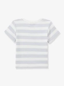 T-shirt Bébé Encolure Bateau - Coton Bio CYRILLUS Rayé Blanc/bleu Ciel - Cyrillus -Magasin De Vêtements Pour Bé Soldes t shirt bebe encolure bateau coton bio cyrillus 2