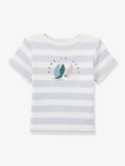 T-shirt Bébé Encolure Bateau - Coton Bio CYRILLUS Rayé Blanc/bleu Ciel - Cyrillus