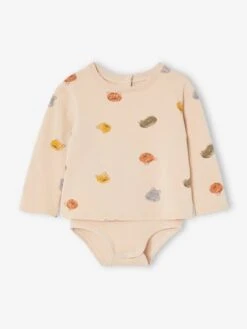 T-shirt Body Bébé Manches Longues Beige Doré - Vertbaudet
