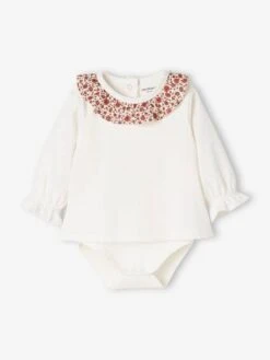 T-shirt Body Col Volanté Bébé Manches Longues Ivoire - Vertbaudet
