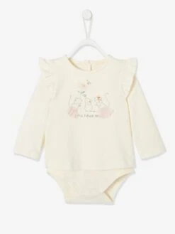 T-shirt-body "souries" Bébé Manches Longues Coquille D'oeuf - Vertbaudet