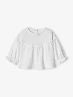 T-shirt Brodé Bébé Manches Longues Blanc - Vertbaudet