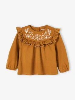 T-shirt Brodé Bébé Manches Longues Caramel - Vertbaudet