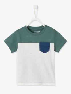 T-shirt Colorblock Bébé Manches Courtes Vert Grisé - Vertbaudet -Magasin De Vêtements Pour Bé Soldes t shirt colorblock bebe manches courtes 5