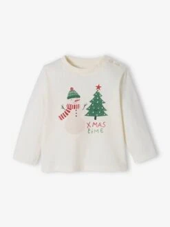 T-shirt De Fête Bébé Christmas Time écru - Vertbaudet
