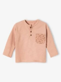 T-shirt En Coton Flammé Bébé Poche Imprimée Beige - Vertbaudet