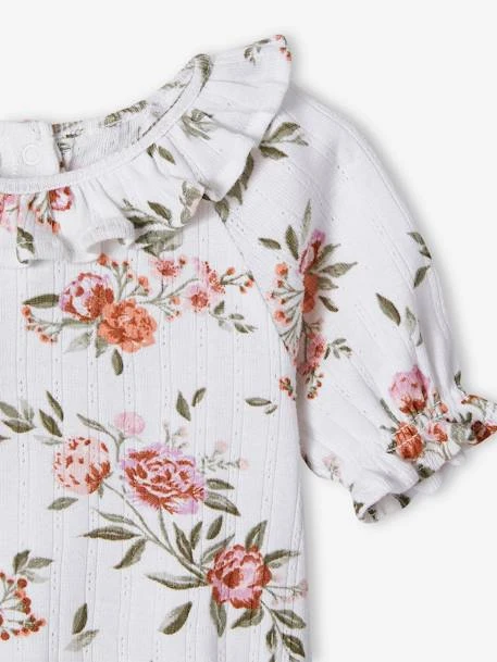 T-shirt Fleuri Bébé En Pointelle Blanc - Vertbaudet 2 T-shirt Fleuri Bébé En Pointelle Blanc - Vertbaudet – Image 2