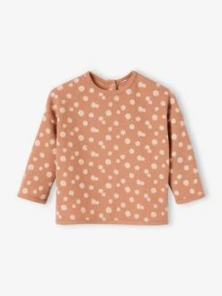 T-shirt Fleurs Bébé En Nid D'abeille Manches Longues Terracotta Imprimé - Vertbaudet