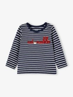 T-shirt Rayé Bébé Brodé Encre Rayé - Vertbaudet -Magasin De Vêtements Pour Bé Soldes t shirt raye bebe brode 3