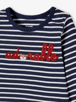 T-shirt Rayé Bébé Brodé Encre Rayé - Vertbaudet -Magasin De Vêtements Pour Bé Soldes t shirt raye bebe brode 4