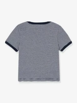 T-shirt Rayé Milleraies Bébé Manches Courtes PETIT BATEAU En Coton Bio Marine Rayé Blanc - Petit Bateau -Magasin De Vêtements Pour Bé Soldes t shirt raye milleraies bebe manches courtes petit bateau en coton bio 2